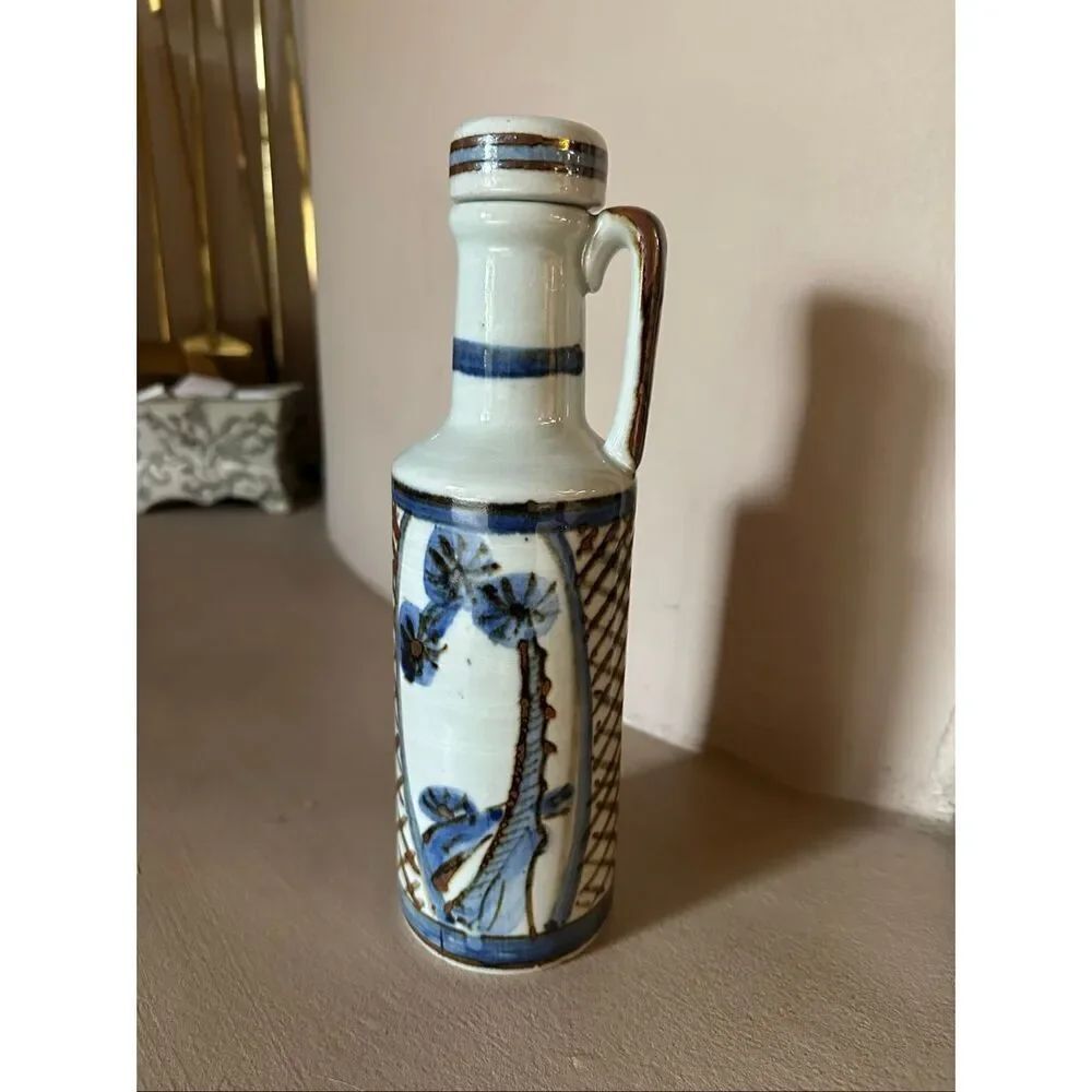 Vintage hand, painted oil and vinegar Cruet bottle